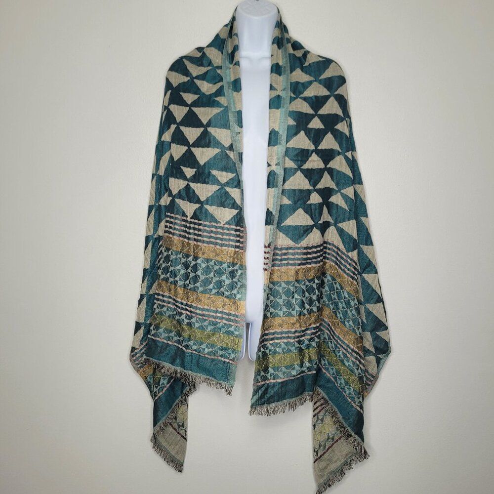 Pistil green brown boho fringe cute artsy scarf